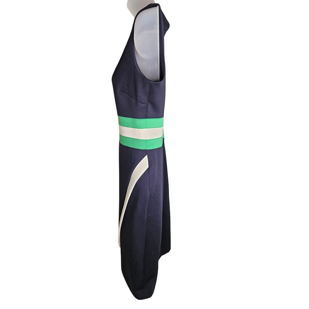 Tommy Hilfiger Navy Shift Dress Sz 2 Zip Back Green/White Striped Sleeveless - Picture 7 of 9